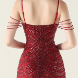 Plus Size Women V Neck Wave Gradient Beaded Beaded Formal Party Evening Dress