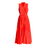 Women's Sleeveless Ruffle Chic Slim Waist Fashion Long Dress