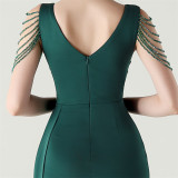 Women Beaded Tube Embroidery Beaded Fishbone Waist Formal Party Evening Dress