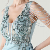 Women Beaded Tube Embroidery Beaded Fishbone Waist Formal Party Evening Dress