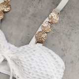 Hollow Solid Color High Waist Two-Piece Women's Sexy Strap Bikini