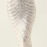 Plus Size Women V Neck Wave Gradient Beaded Beaded Formal Party Evening Dress