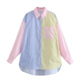 Summer Contrast Stripes Color Matching Loose Shirt