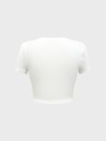 Women's Lace Patchwork Short Sleeve Crop Top Summer Slim Square Neck T-Shirt