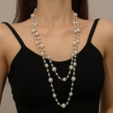 Fashion Luxury Pearl Long Halter Neck Beaded Chain Necklace