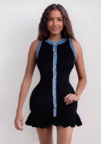 Women's Denim Trim Knit Short Sleeve Sleeveless Dress Women's Denim Trim Knit Short Sleeve Sleeveless Dress