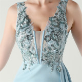 Women clothing fishbone fixed beaded tube embroidery V Neck Formal Party fishtail evening dress