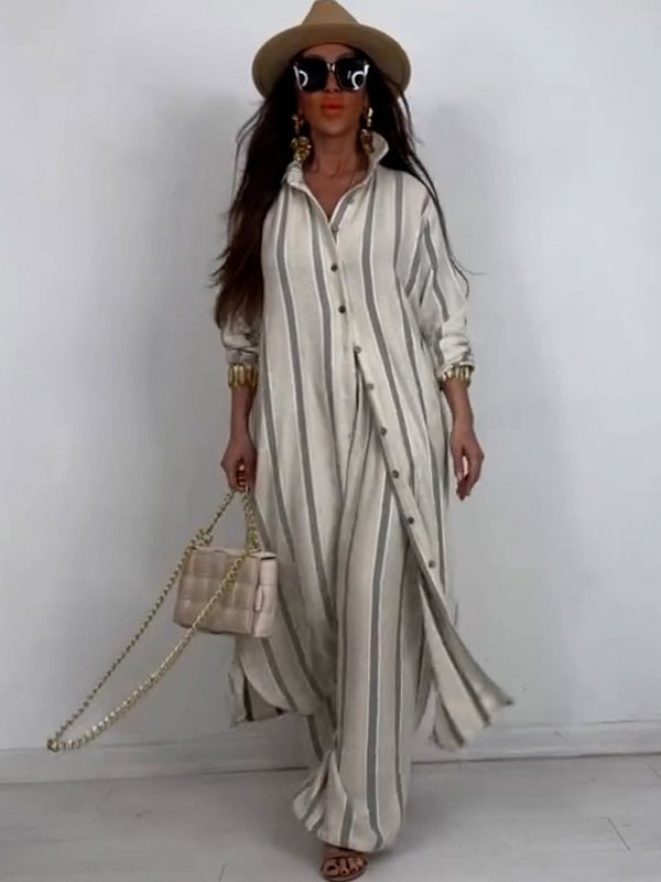 Summer Elegant Sexy V-Neck Top Printed Wide-Leg Pants Two-Piece Set