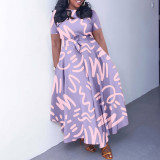 Women African Round Neck Printed Short Sleeve Dress