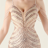 Plus Size Women V Neck Wave Gradient Beaded Beaded Formal Party Evening Dress