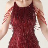 Women clothing beaded tube embroidery tassel sequins beaded Formal Party evening dress