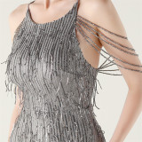 Women clothing beaded tube embroidery tassel sequins beaded Formal Party evening dress