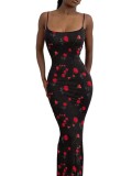 Sexy Fashion Summer Sleeveless Strap Printed Long Dress