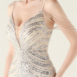 Plus Size Women V Neck Wave Gradient Beaded Beaded Formal Party Evening Dress