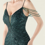 Plus Size Women V Neck Wave Gradient Beaded Beaded Formal Party Evening Dress