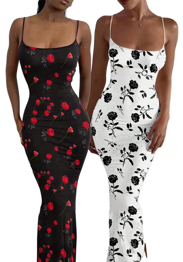 Sexy Fashion Summer Sleeveless Strap Printed Long Dress