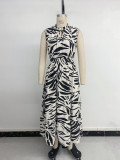 Women Elegant V-Neck Sleeveless Zebra Print Dress