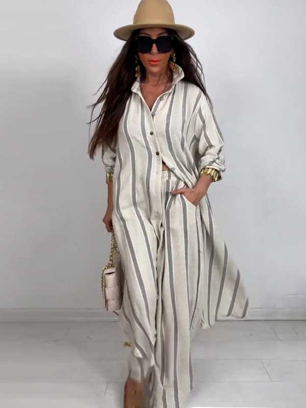 Summer Elegant Sexy V-Neck Top Printed Wide-Leg Pants Two-Piece Set