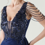 Women Beaded Tube Embroidery Beaded Fishbone Waist Formal Party Evening Dress