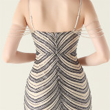 Plus Size Women V Neck Wave Gradient Beaded Beaded Formal Party Evening Dress