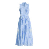 Women's Sleeveless Ruffle Chic Slim Waist Fashion Long Dress