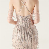 Women clothing beaded tube embroidery tassel sequins beaded Formal Party evening dress