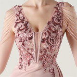 Women Beaded Tube Embroidery Beaded Fishbone Waist Formal Party Evening Dress