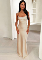 Summer Sexy Lace-Up Slim Waist Strap Satin Long Dress