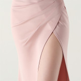 Women beaded fishbone Lace-Up pleated V Neck Formal Party sling evening dress