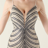 Plus Size Women V Neck Wave Gradient Beaded Beaded Formal Party Evening Dress