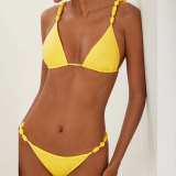 Solid Color Lace-Up Sexy Bikini Two-Piece Swimsuit