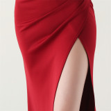 Women beaded fishbone Lace-Up pleated V Neck Formal Party sling evening dress