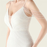 Plus Size Women V Neck Wave Gradient Beaded Beaded Formal Party Evening Dress