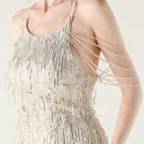 Women clothing beaded tube embroidery tassel sequins beaded Formal Party evening dress