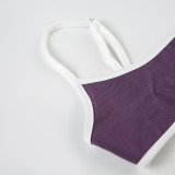 Women Contrast Sexy Open Waist Casual Suspender Top and Shorts Two-piece Set