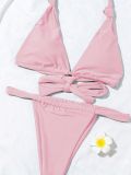 Women Solid Color Knotted Triangle Lace-up Bikini Two-Piece Swimsuit