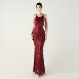 Women clothing beaded tube embroidery tassel sequins beaded Formal Party evening dress