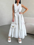 Women's Sleeveless Ruffle Chic Slim Waist Fashion Long Dress