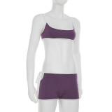 Women Contrast Sexy Open Waist Casual Suspender Top and Shorts Two-piece Set