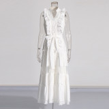 Women's Sleeveless Ruffle Chic Slim Waist Fashion Long Dress