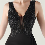 Women clothing fishbone fixed beaded tube embroidery V Neck Formal Party fishtail evening dress