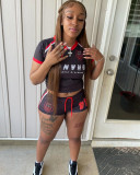 Women Sports Retro Letter Print Short Sleeve Top and Shorts Two-piece Set