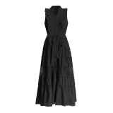 Women's Sleeveless Ruffle Chic Slim Waist Fashion Long Dress