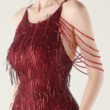 Women clothing beaded tube embroidery tassel sequins beaded Formal Party evening dress