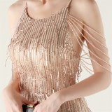 Women clothing beaded tube embroidery tassel sequins beaded Formal Party evening dress