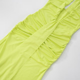 Women Elegant Halter Neck V-neck Bcakless Lace-up Gathered Maxi Dress