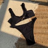 Solid Color Fashion Sexy High Waist Two-Piece Women Swimsuit