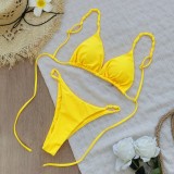 Solid Color Lace-Up Sexy Bikini Two-Piece Swimsuit