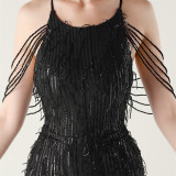 Women clothing beaded tube embroidery tassel sequins beaded Formal Party evening dress