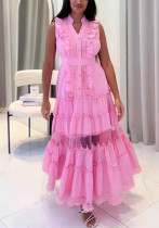 Women's Sleeveless Ruffle Chic Slim Waist Fashion Long Dress